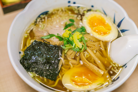 Japanese ramen noodle on tableの写真素材