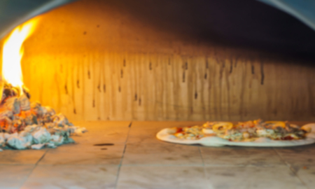 Abstract blur pizza in ovenの写真素材