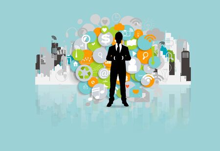 Business concept with businessman and cloud of application.のイラスト素材