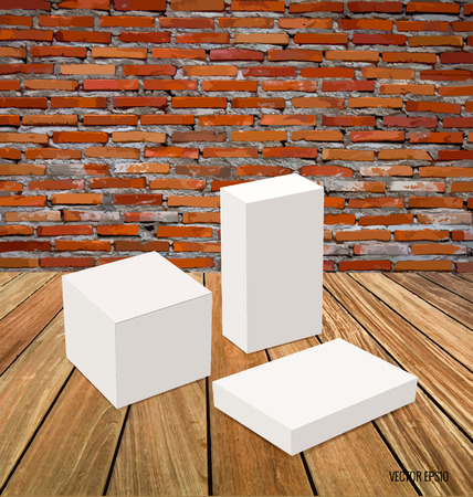 Blank white box mock up on wood background. Vector illustration.のイラスト素材