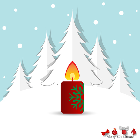 Christmas Greeting Card with Christmas tree and candle. Vector illustrationのイラスト素材