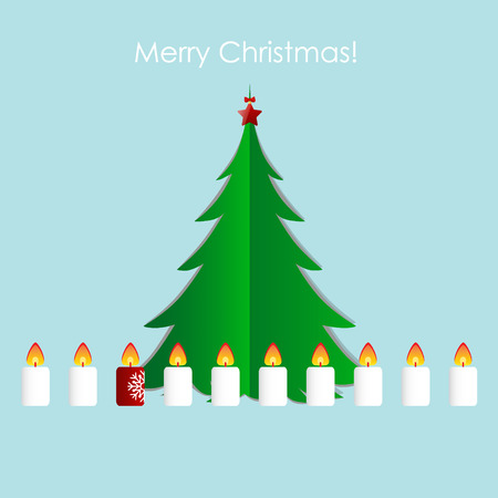 Christmas Greeting Card with Christmas tree and candle. Vector illustrationのイラスト素材