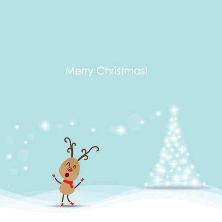 Christmas Greeting Card with reindeer. Vector illustrationのイラスト素材