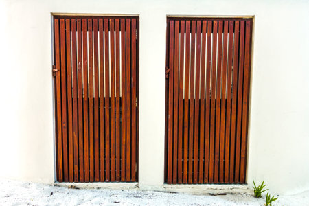 Wooden front door of a homeの写真素材