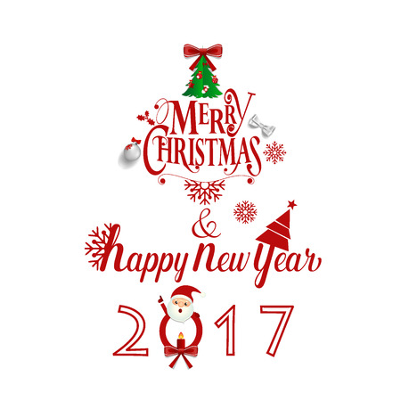 Merry Christmas and Happy new year 2017 Greeting Card, vector illustration.のイラスト素材