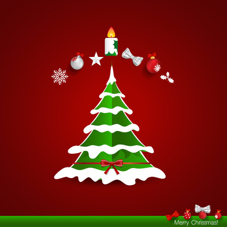 Merry Christmas greeting card with Christmas tree, vector illustration.のイラスト素材