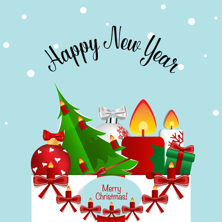 Merry Christmas and Happy new year Greeting Card with Santa Claus, vector illustration.のイラスト素材