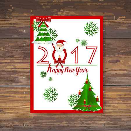 Merry Christmas and Happy new year 2017 Greeting Card with Santa Claus, vector illustration.のイラスト素材