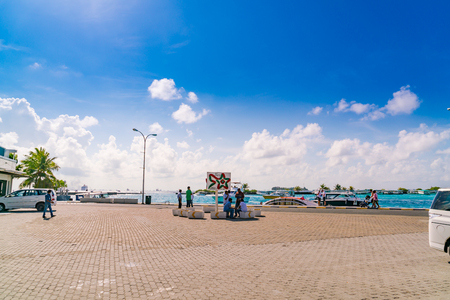 MALE, MALDIVES - October 04 :  Boats at the harbor next to Ibrahim Nasir International Airport in Male, Maldives.のeditorial素材