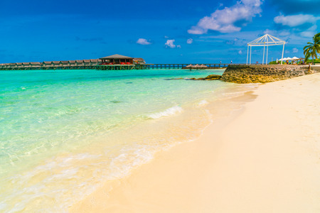 Beautiful water villas in tropical Maldives islandの写真素材