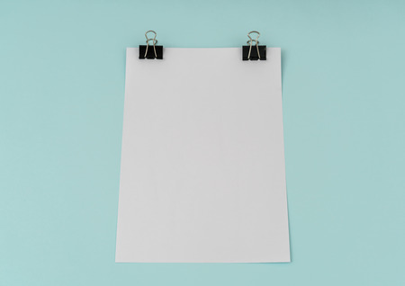 Blank flyer poster, brochure mockup,A4, US-Letter, on blue backgroundの写真素材