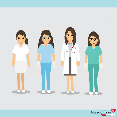 Set of Cartoon Medical Team (dentist, doctors and medical staff people). Vector illustration.の写真素材