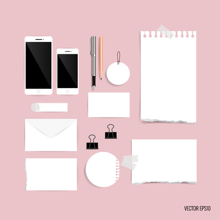 Collection of business items, various papers, paper designs ready for your message. Vector illustration.の写真素材