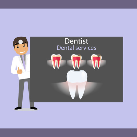 Medical dental background. Dentist with teeth. Vector illustration.の写真素材