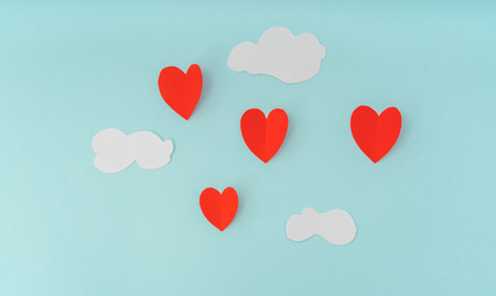 Paper cut of Heart Hot air balloons for Valentine's Day celebrationの写真素材