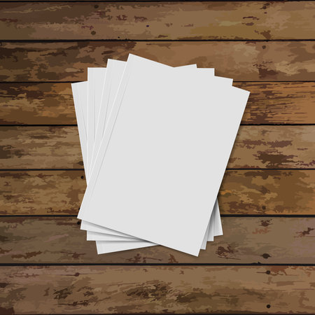 Blank catalog, magazines,book mock up on wood background. Vector illustration.のイラスト素材