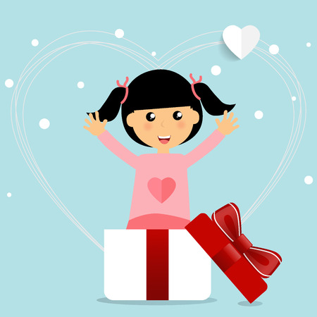 Valentines day background design with Cute girl. Vector illustration.のイラスト素材