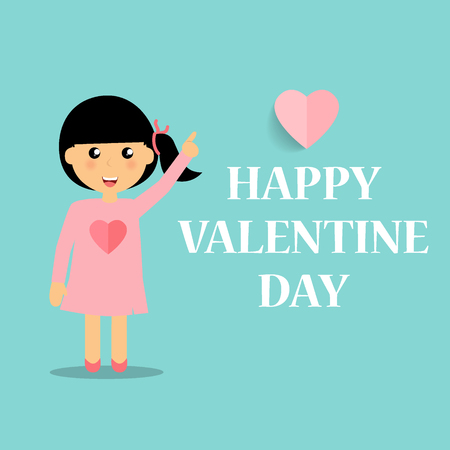 Valentines day background design with Cute girl. Vector illustration.のイラスト素材