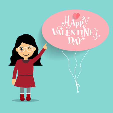 Valentines day background design with Cute girl. Vector illustration.のイラスト素材
