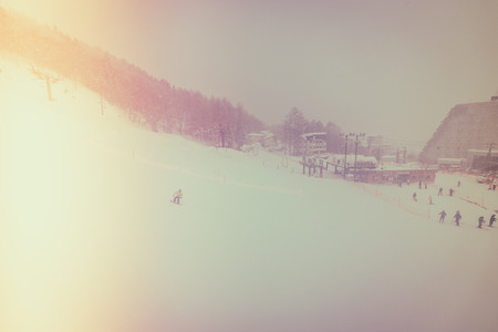 Yamakata, Japan - February 7, 2017: Rope-way in winter at Zao ski moutain, Yamagata Japanのeditorial素材