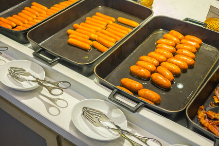 Breakfast buffet with sausagesの写真素材