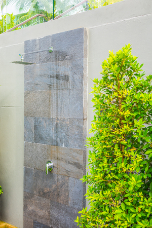 Shower at swimming poolの写真素材