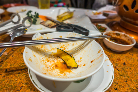 Empty plate with dirty after the meal is finished.の写真素材