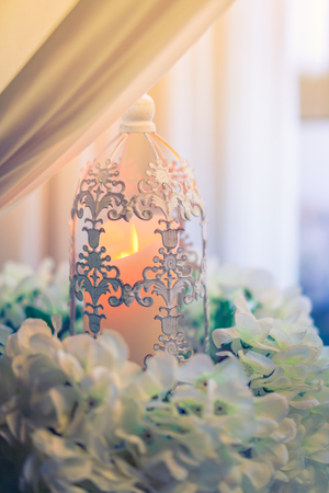 lanterns with candle in  wedding stage decorationの写真素材