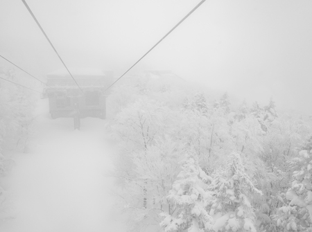 Rope way in winterの写真素材