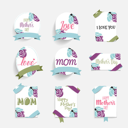 Happy Mother's Day, Floral bouquets with ribbon and heart, vector illustration.のイラスト素材