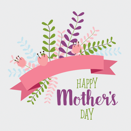 Happy Mother's Day, Floral bouquets with ribbon, vector illustration.のイラスト素材