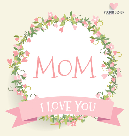 Happy Mother's Day, Floral bouquets with ribbon and heart, vector illustration.のイラスト素材