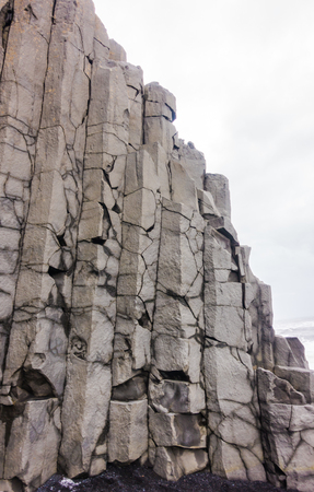 Grey basalt columns near Reynisdrangar beach, Icelandの写真素材