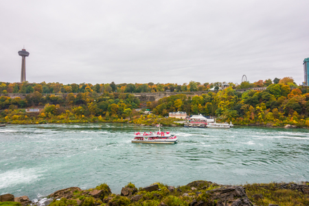American side of Niagara Falls during sunriseの写真素材