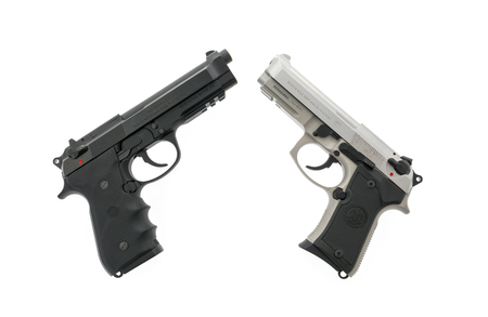 Loei, Thailand - JULY 10, 2016: A 9mm Beretta M92A1 and 92FS semi-automatic handgun used by both police and military on white backgroundのeditorial素材