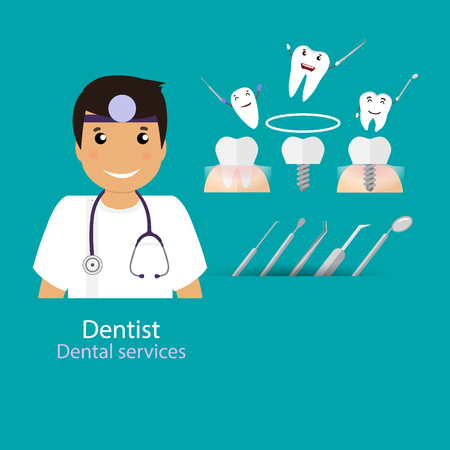 Medical dental background design. Dentist with teeth. Vector illustrationのイラスト素材