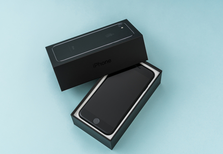 Loei, Thailand- November 07, 2016: New Apple iPhone 7 unboxing new smart phone produced by Apple Computer, Inc.のeditorial素材