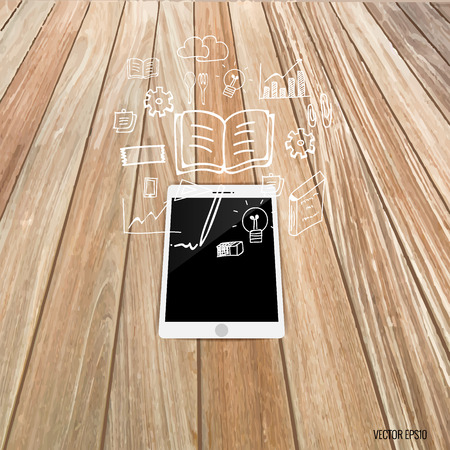 Infographic design template - modern touchscreen device with application icon, vector illustration.のイラスト素材