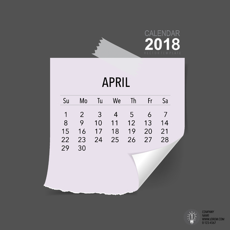 2018 Calendar planner vector design, monthly calendar template for April.のイラスト素材
