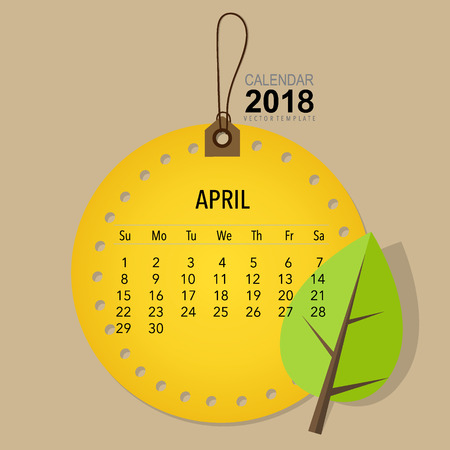 2018 Calendar planner vector design, monthly calendar template for April.のイラスト素材