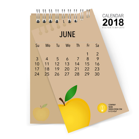 2018 Calendar planner vector design, monthly calendar template for June.のイラスト素材