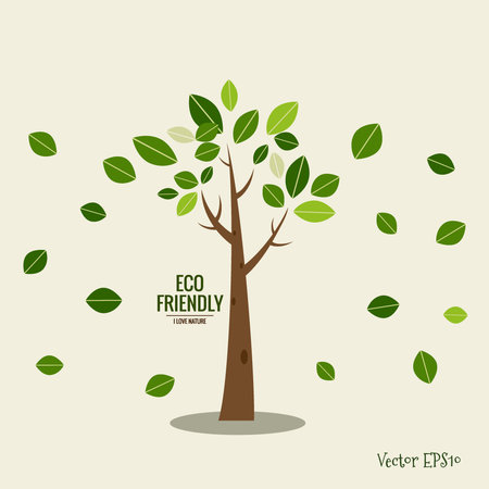 ECO FRIENDLY. Ecology concept with tree background. Vector illustration.のイラスト素材