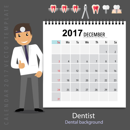 2017 Calendar planner with medical dental background design, monthly calendar template for December.のイラスト素材