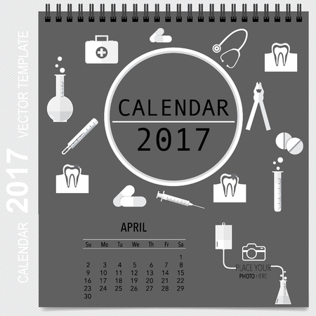 2017 Calendar planner with medical dental background design, monthly calendar template for April.のイラスト素材