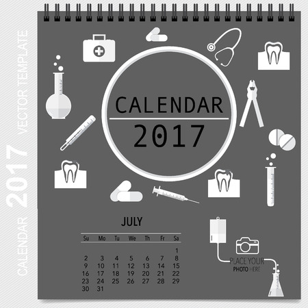 2017 Calendar planner with medical dental background design, monthly calendar template for July.のイラスト素材