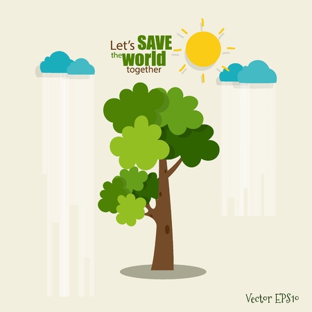 ECO FRIENDLY. Ecology concept with tree background. Vector illustration.のイラスト素材