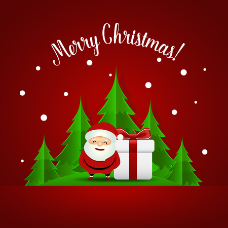 Christmas Greeting Card with Santa Claus and Christmas tree. Vector illustration.のイラスト素材