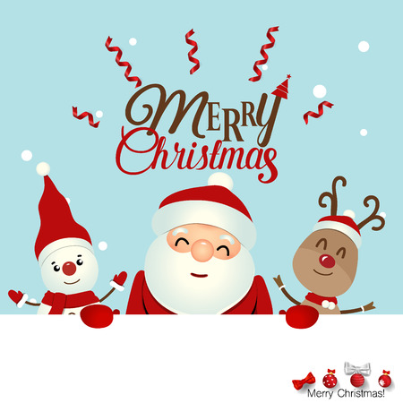 Christmas Greeting Card with Christmas Santa Claus ,Snowman and reindeer. Vector illustration.のイラスト素材