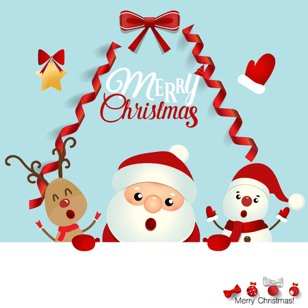 Christmas Greeting Card with Christmas Santa Claus ,Snowman and reindeer. Vector illustration.