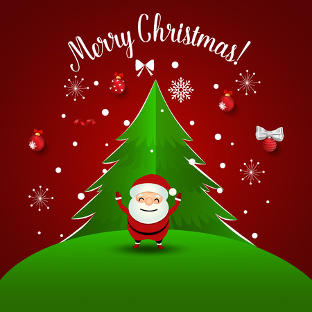 Christmas Greeting Card with Santa Claus and Christmas tree. Vector illustration.のイラスト素材